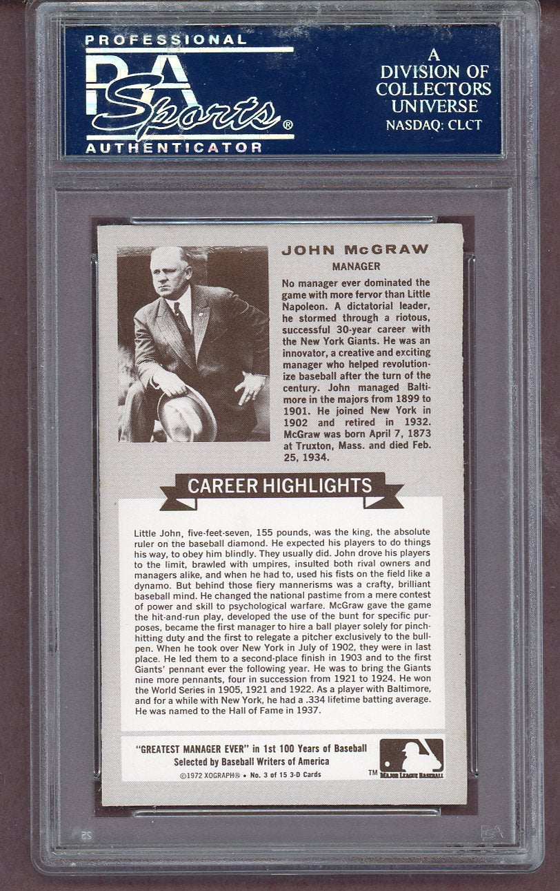 1972 Kelloggs ATG #003 John McGraw Giants PSA 10 GEM MINT 563622