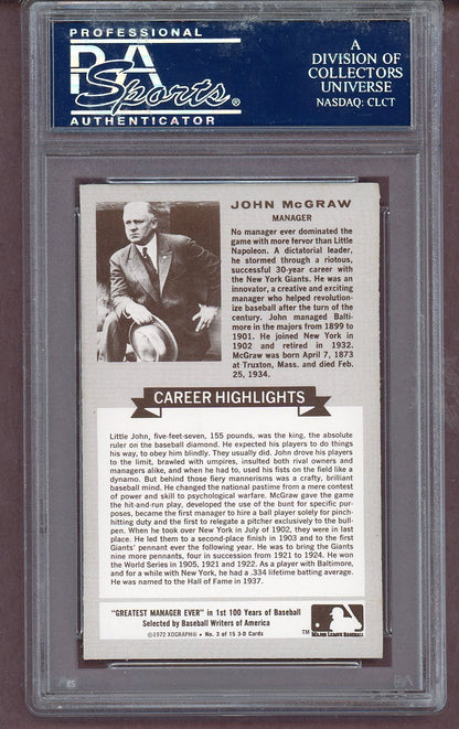 1972 Kelloggs ATG #003 John McGraw Giants PSA 10 GEM MINT 563622