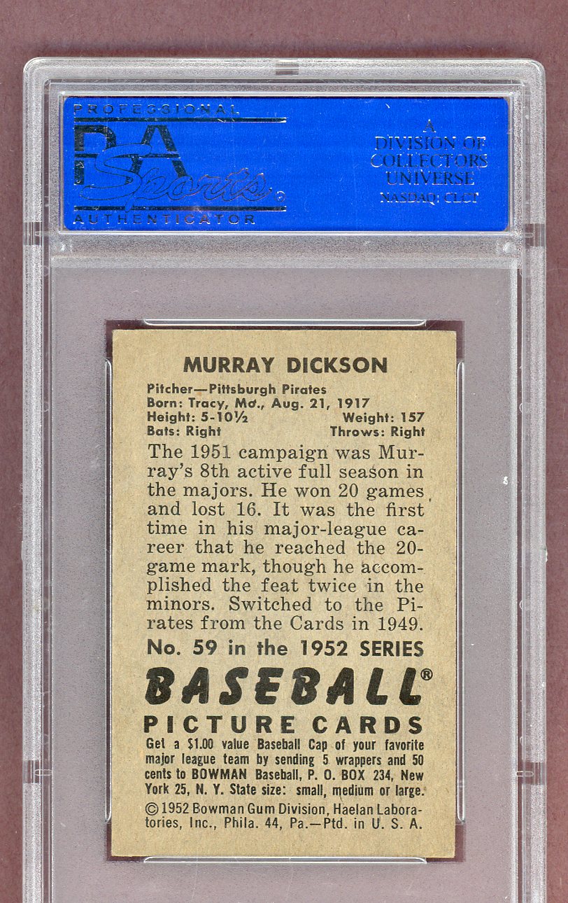 1952 Bowman Baseball #059 Murray Dickson Pirates PSA 8 NM/MT 563636
