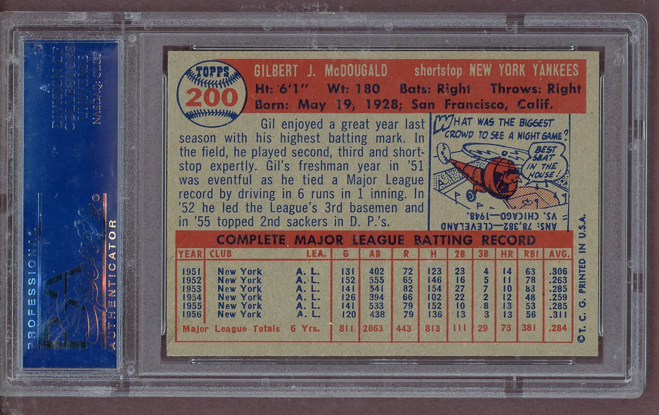1957 Topps Baseball #200 Gil McDougald Yankees PSA 7 NM 563645