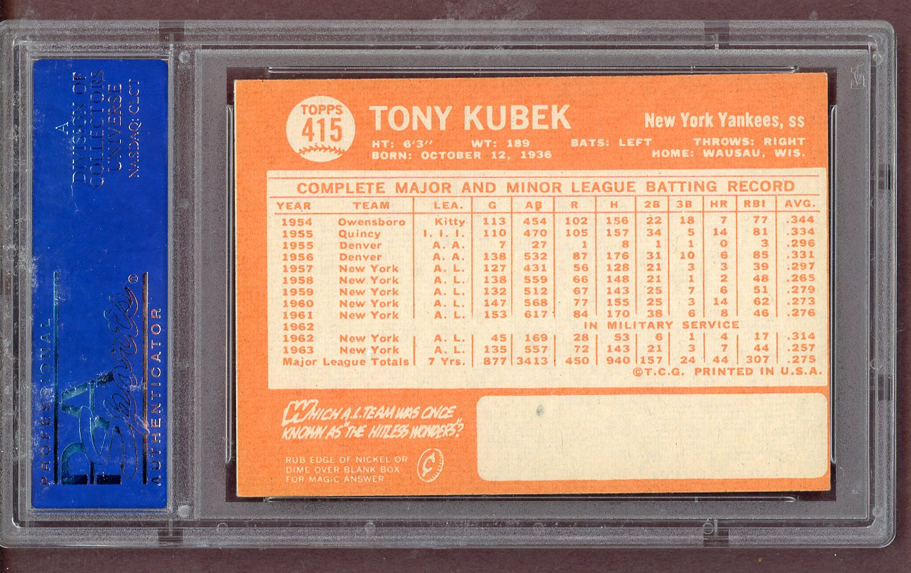 1964 Topps Baseball #415 Tony Kubek Yankees PSA 5 EX 563654