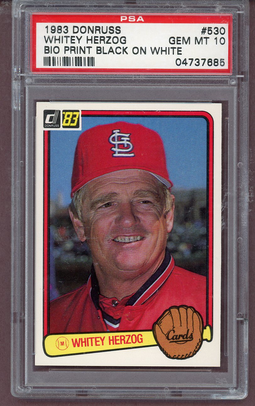 1983 Donruss #530 Whitey Herzog Cardinals PSA 10 GEM MINT 563661