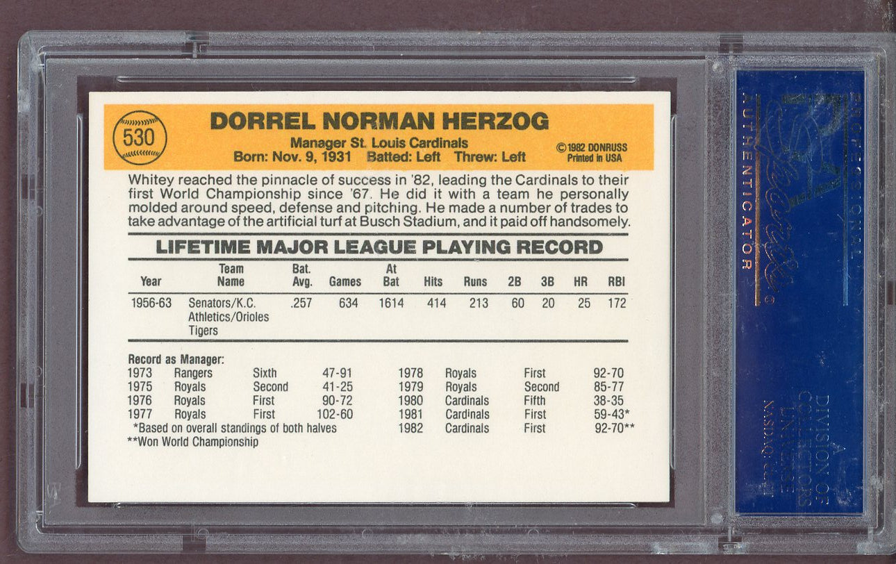 1983 Donruss #530 Whitey Herzog Cardinals PSA 10 GEM MINT 563661