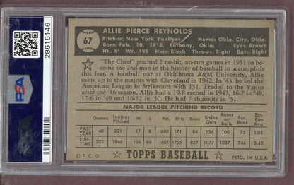 1952 Topps Baseball #067 Allie Reynolds Yankees PSA 6 EX-MT Black 563673