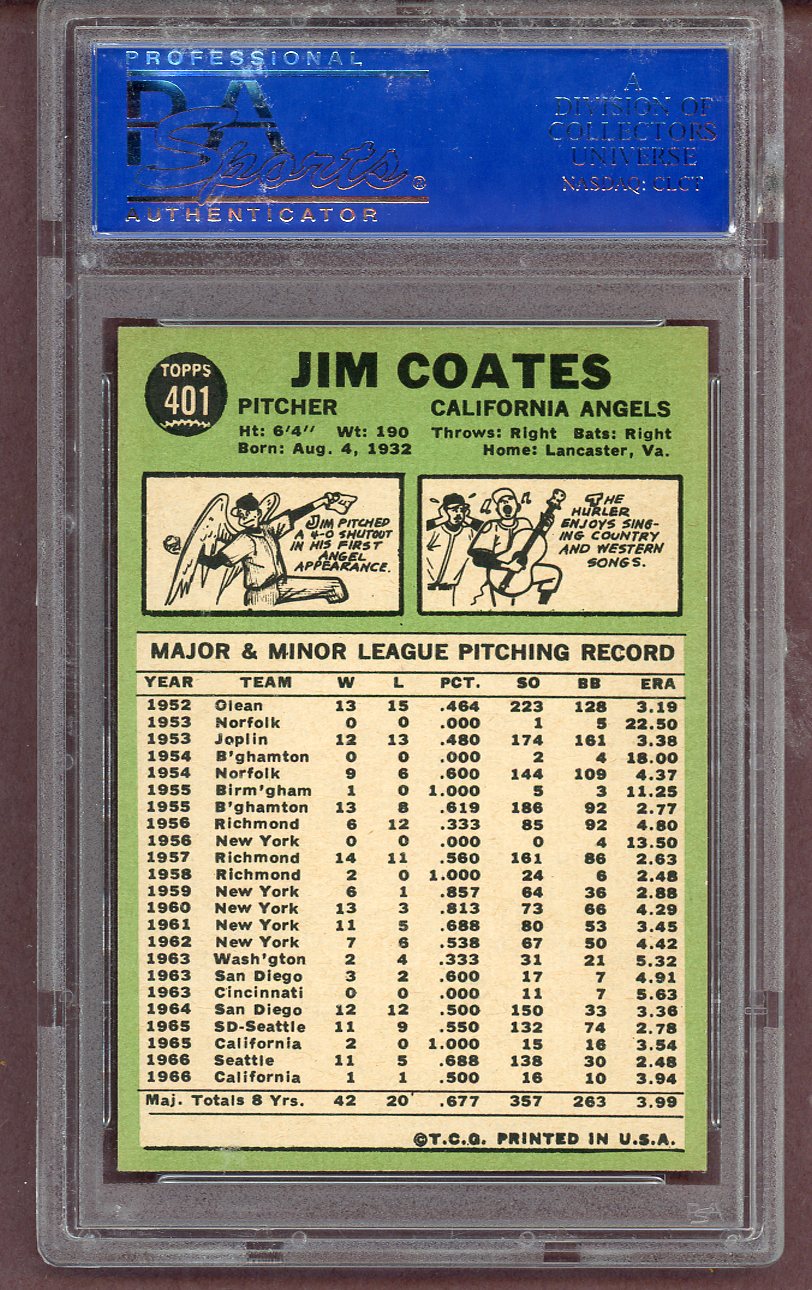 1967 Topps Baseball #401 Jim Coates Angels PSA 8 NM/MT 563674