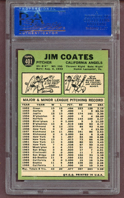 1967 Topps Baseball #401 Jim Coates Angels PSA 8 NM/MT 563674