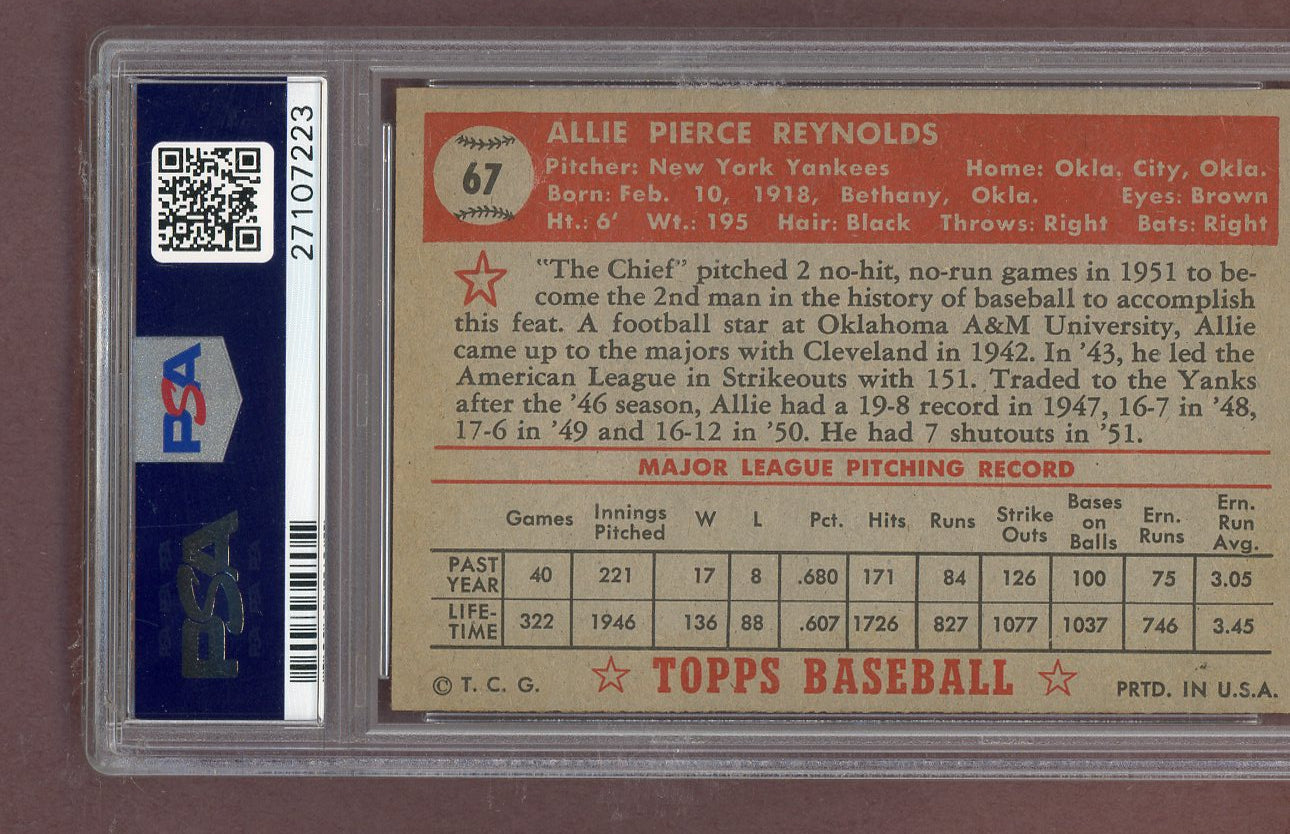 1952 Topps Baseball #067 Allie Reynolds Yankees PSA 6 EX-MT Red 563675