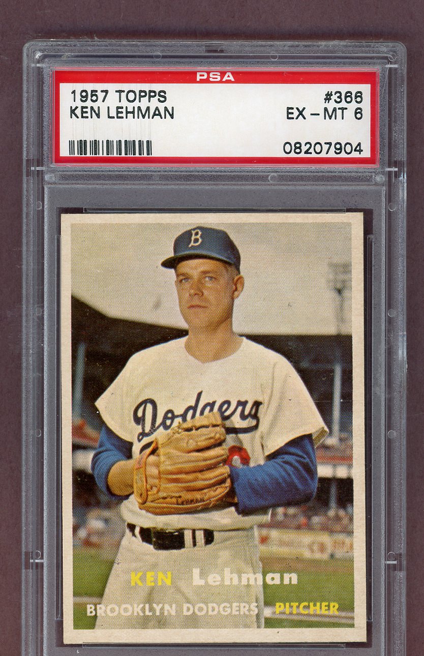 1957 Topps Baseball #366 Ken Lehman Dodgers PSA 6 EX-MT 563683