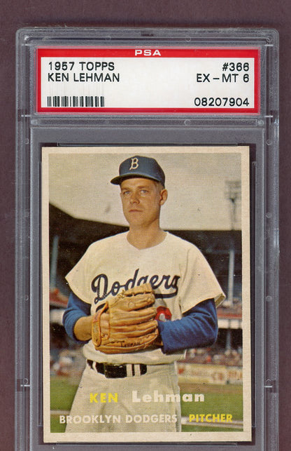 1957 Topps Baseball #366 Ken Lehman Dodgers PSA 6 EX-MT 563683