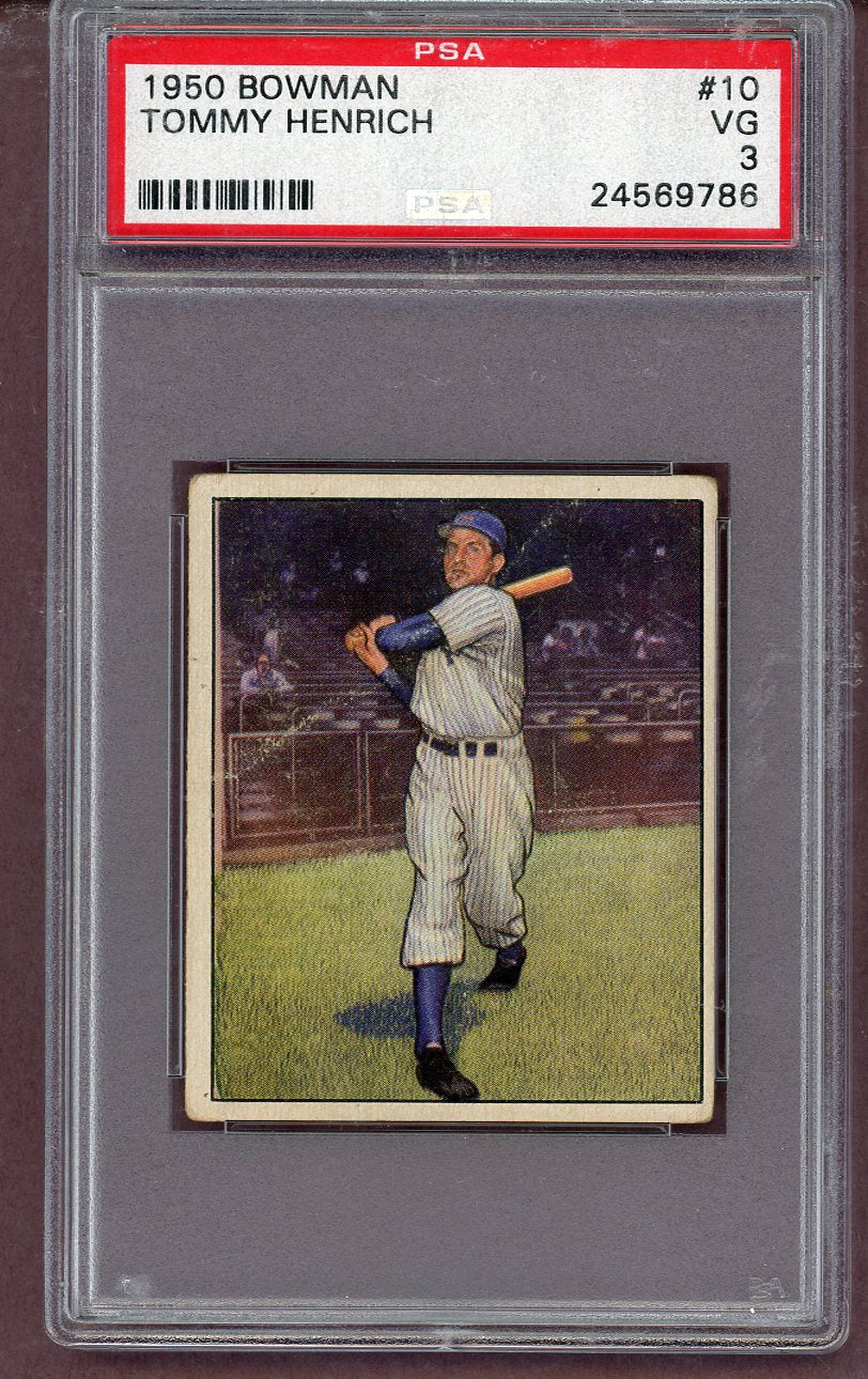 1950 Bowman Baseball #010 Tommy Henrich Yankees PSA 3 VG 563689