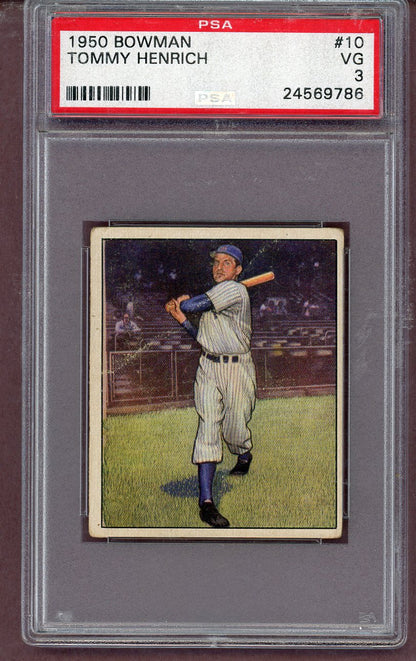 1950 Bowman Baseball #010 Tommy Henrich Yankees PSA 3 VG 563689