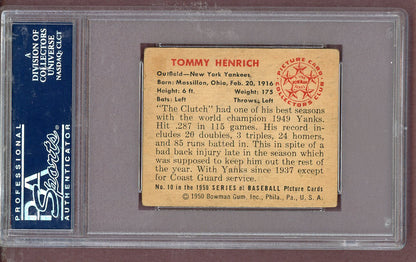 1950 Bowman Baseball #010 Tommy Henrich Yankees PSA 3 VG 563689
