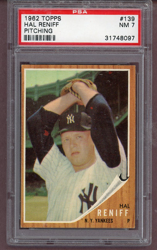 1962 Topps Baseball #139 Hal Reniff Yankees PSA 7 NM Variation 563690
