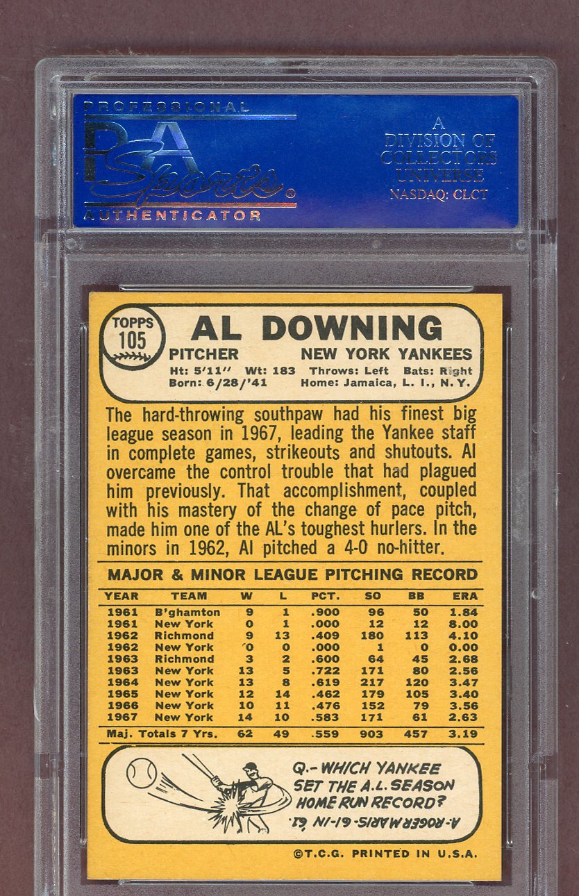 1968 Topps Baseball #105 Al Downing Yankees PSA 8 NM/MT 563699