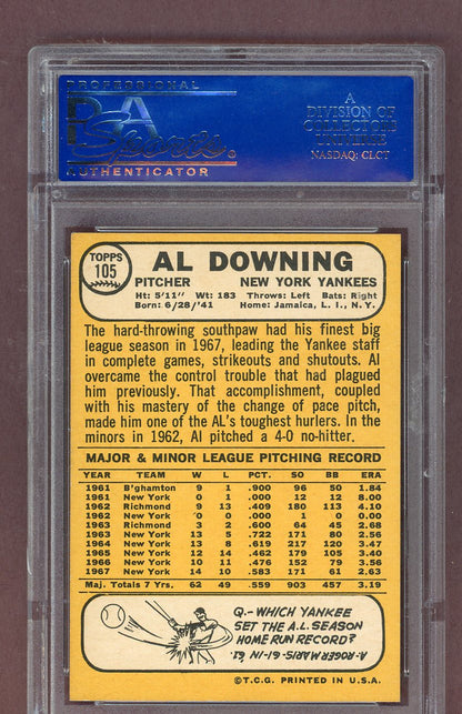 1968 Topps Baseball #105 Al Downing Yankees PSA 8 NM/MT 563699