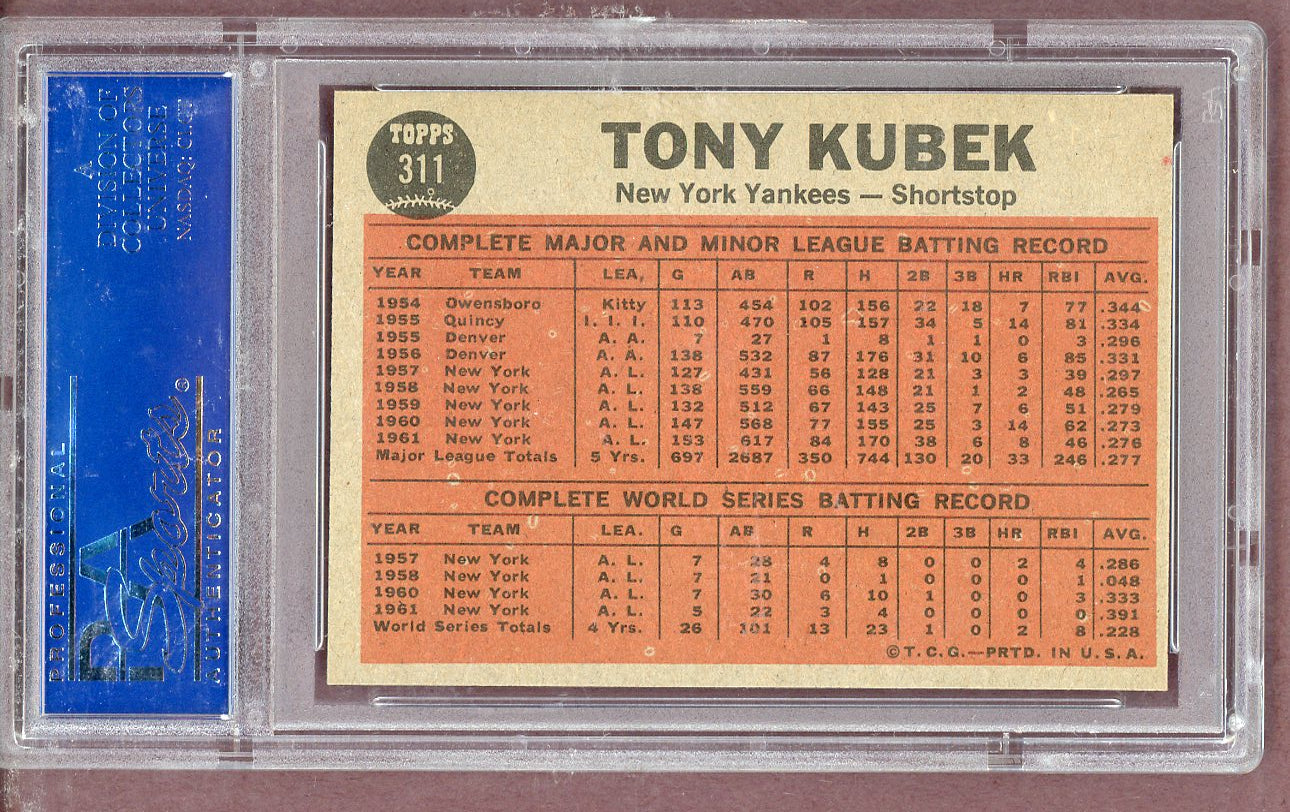 1962 Topps Baseball #311 Tony Kubek IA Yankees PSA 7 NM 563701