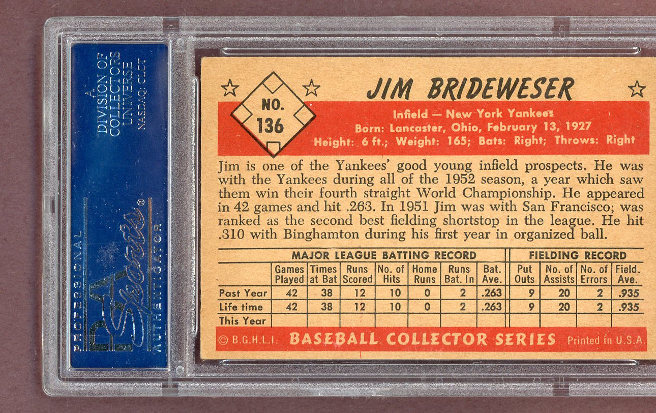 1953 Bowman Color Baseball #136 Jim Brideweser Yankees PSA 5 EX 563712