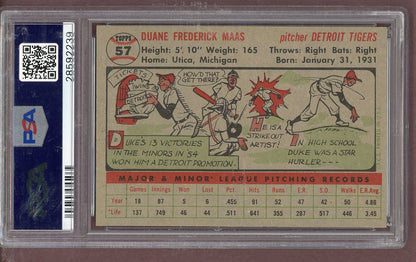 1956 Topps Baseball #057 Duke Maas Tigers PSA 8 NM/MT Gray 563713