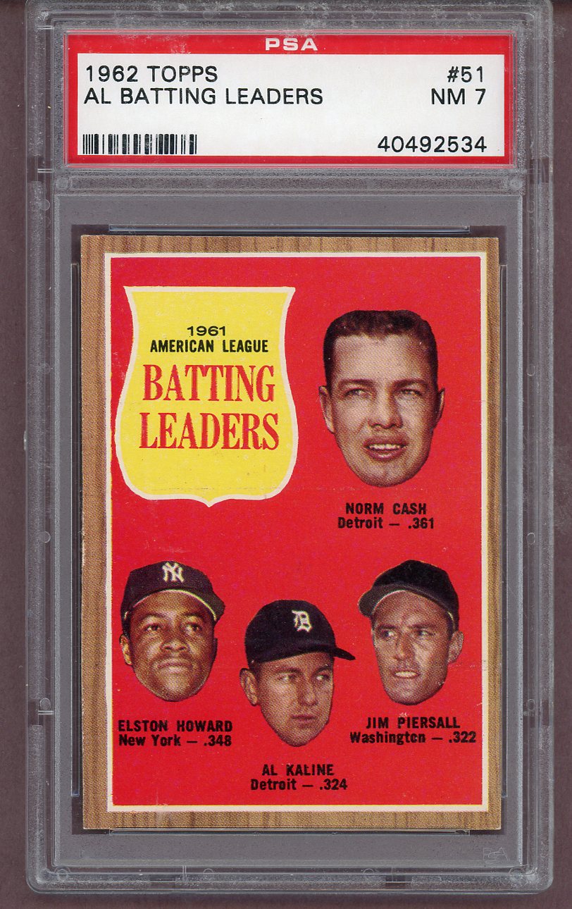 1962 Topps Baseball #051 A.L. Batting Leaders Al Kaline PSA 7 NM 563722