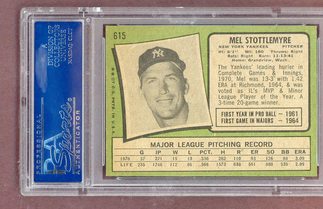 1971 Topps Baseball #615 Mel Stottlemyre Yankees PSA 8 NM/MT 563735