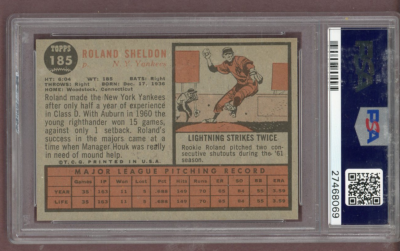 1962 Topps Baseball #185 Roland Sheldon Yankees PSA 6 EX-MT  563742