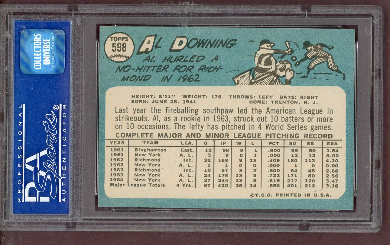 1965 Topps Baseball #598 Al Downing Yankees PSA 8 NM/MT oc 563773