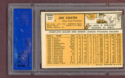 1963 Topps Baseball #237 Jim Coates Yankees PSA 8 NM/MT oc 563776