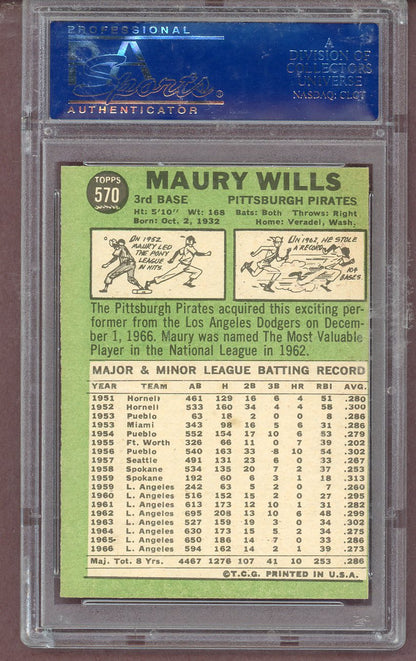1967 Topps Baseball #570 Maury Wills Pirates PSA 8 NM/MT mc 563777