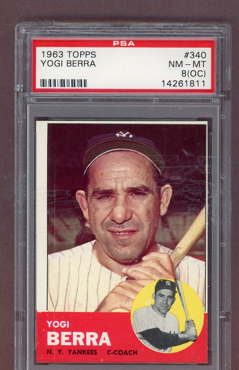 1963 Topps Baseball #340 Yogi Berra Yankees PSA 8 NM/MT oc 563779