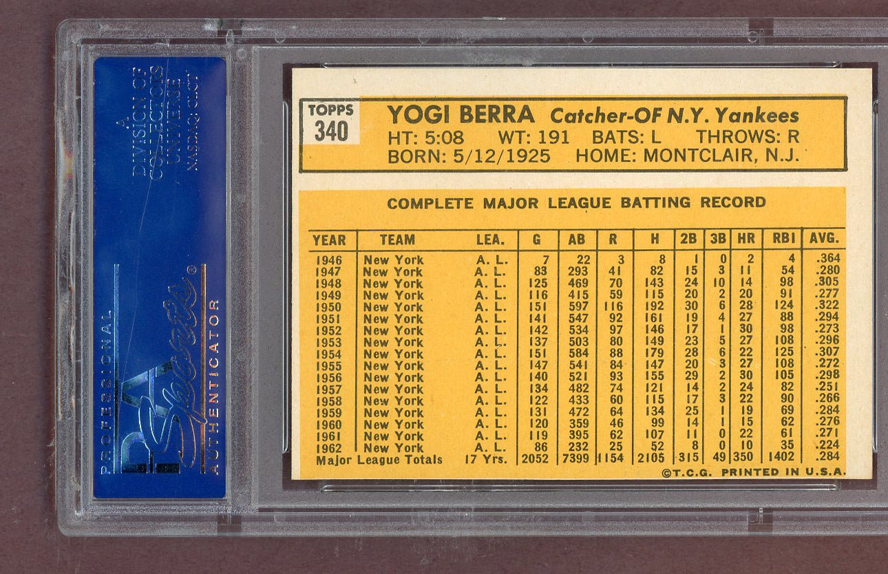 1963 Topps Baseball #340 Yogi Berra Yankees PSA 8 NM/MT oc 563779