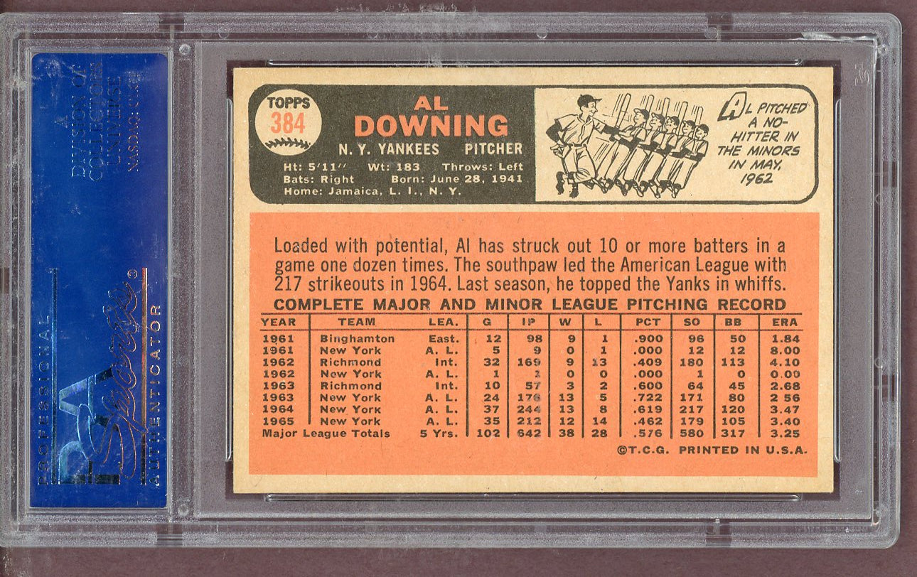 1966 Topps Baseball #384 Al Downing Yankees PSA 6 EX-MT 563781