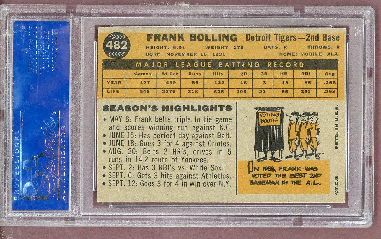 1960 Topps Baseball #482 Frank Bolling Tigers PSA 6 EX-MT 563785
