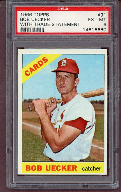 1966 Topps Baseball # 91 Bob Uecker Cardinals PSA 6 EX-MT Trade 563797