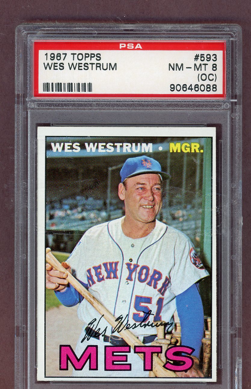 1967 Topps Baseball #593 Wes Westrum Mets PSA 8 NM/MT oc 563799