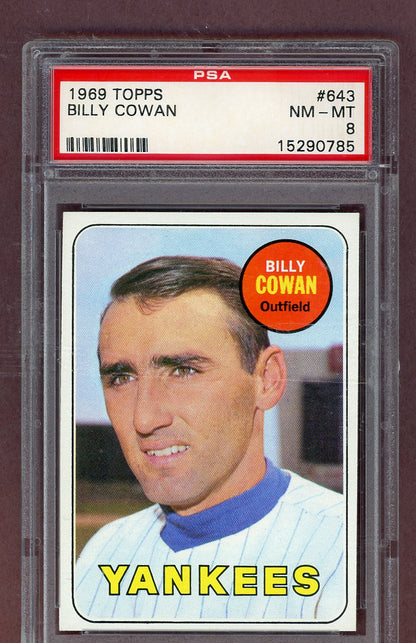 1969 Topps Baseball #643 Billy Cowan Yankees PSA 8 NM/MT 563803