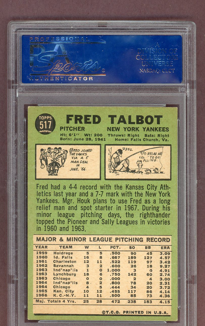 1967 Topps Baseball #517 Fred Talbot Yankees PSA 6 EX-MT 563804