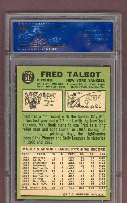 1967 Topps Baseball #517 Fred Talbot Yankees PSA 6 EX-MT 563804