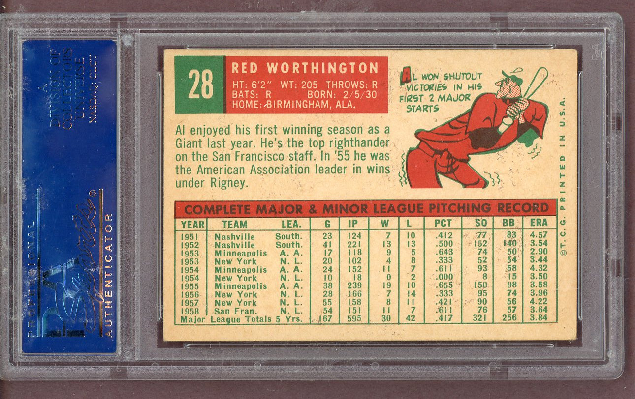 1959 Topps Baseball # 28 Al Worthington Giants PSA 5 EX 563806
