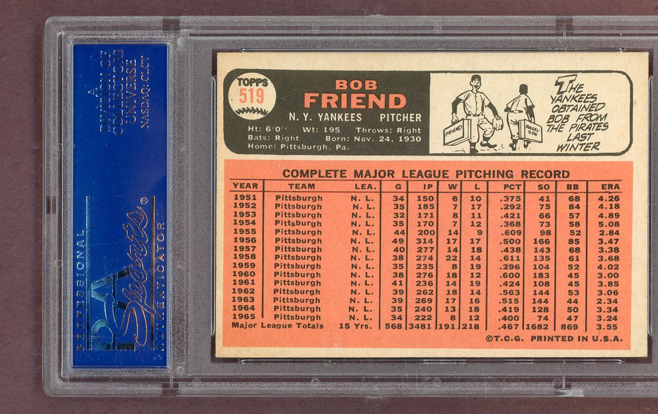 1966 Topps Baseball #519 Bob Friend Yankees PSA 5 EX 563812