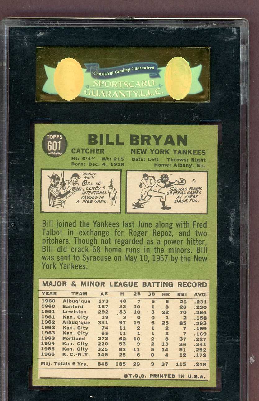 1967 Topps Baseball #601 Bill Bryan Yankees SGC 8 NM/MT 563815