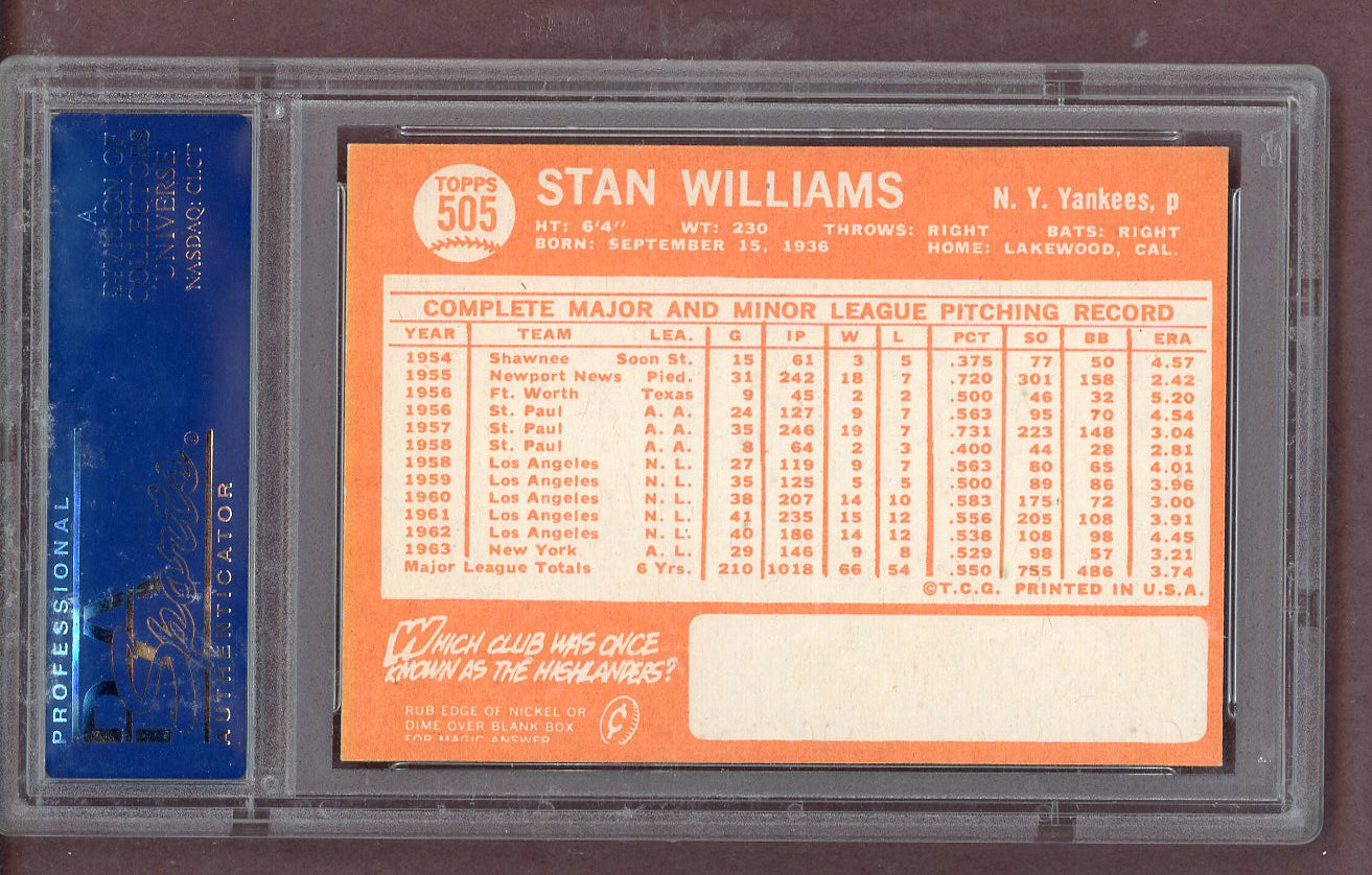 1964 Topps Baseball #505 Stan Williams Yankees PSA 7 NM 563824