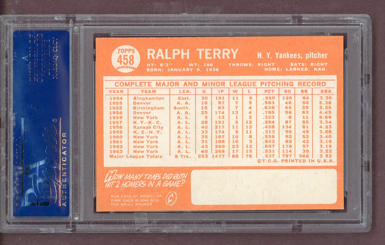 1964 Topps Baseball #458 Ralph Terry Yankees PSA 7 NM 563826