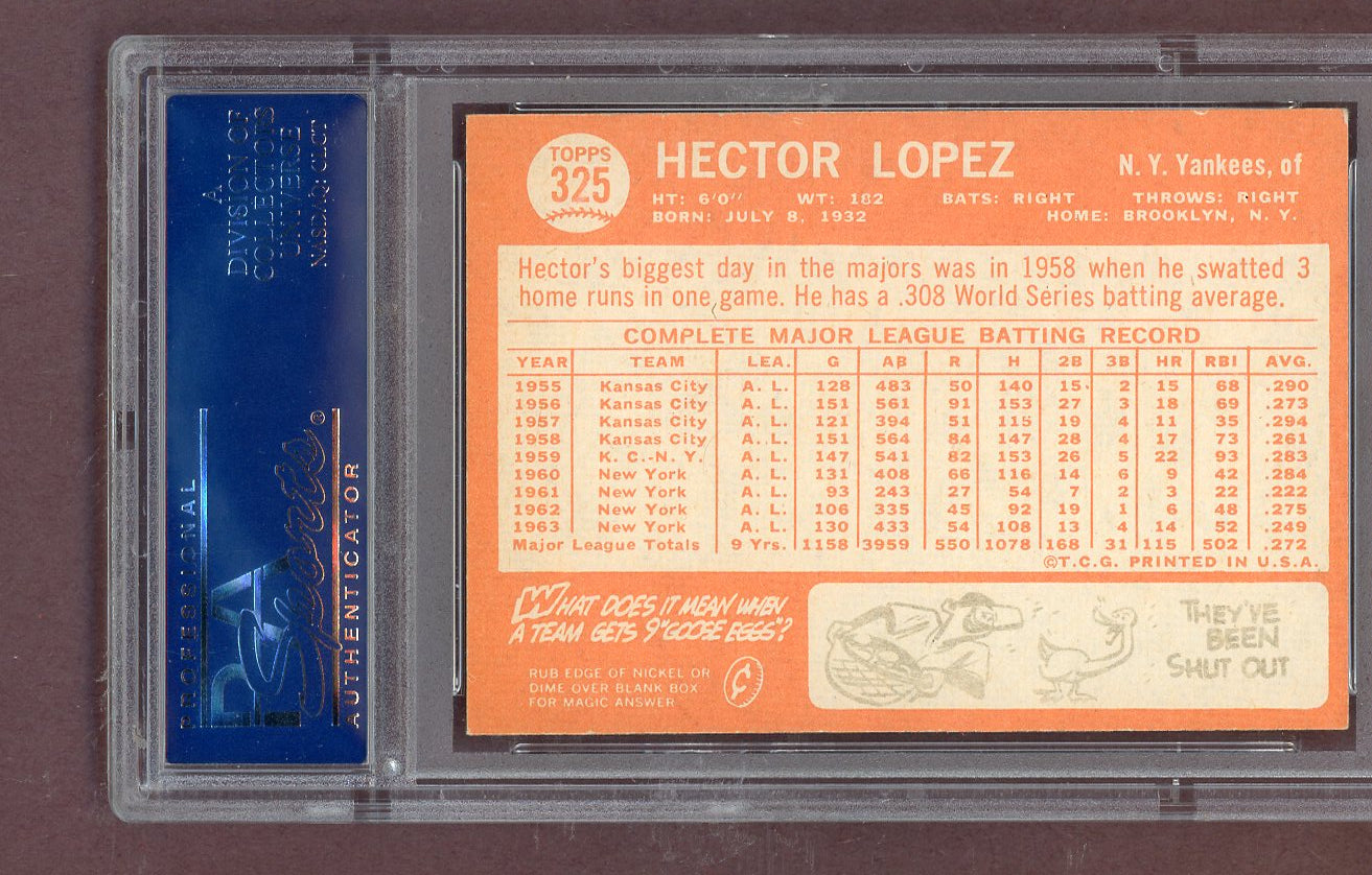1964 Topps Baseball #325 Hector Lopez Yankees PSA 6 EX-MT 563827