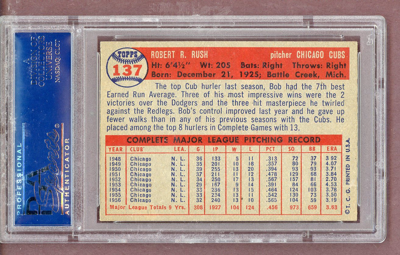 1957 Topps Baseball #137 Bob Rush Cubs PSA 6 EX-MT 563830