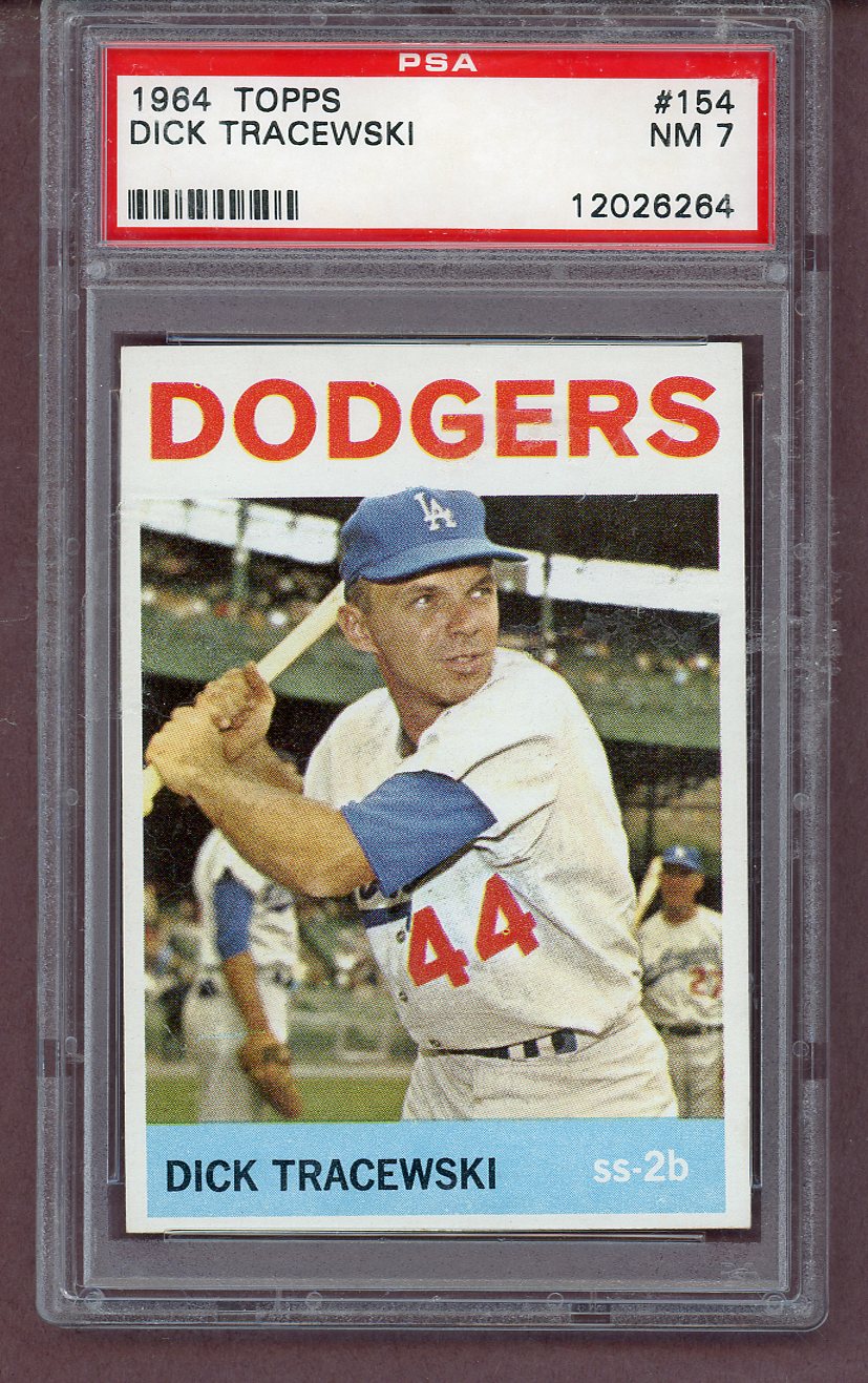 1964 Topps Baseball #154 Dick Tracewski Dodgers PSA 7 NM 563833
