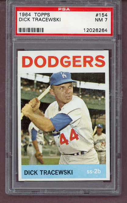 1964 Topps Baseball #154 Dick Tracewski Dodgers PSA 7 NM 563833