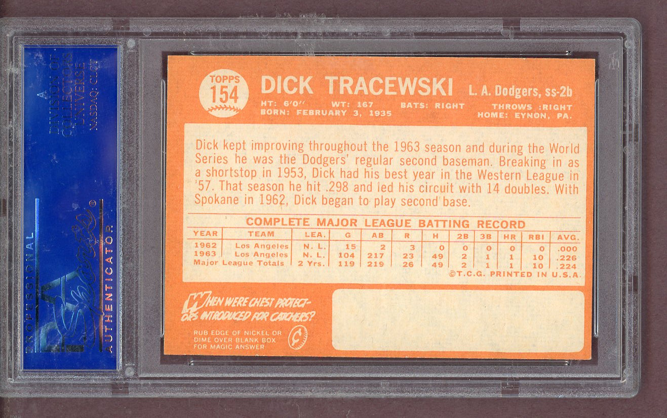 1964 Topps Baseball #154 Dick Tracewski Dodgers PSA 7 NM 563833