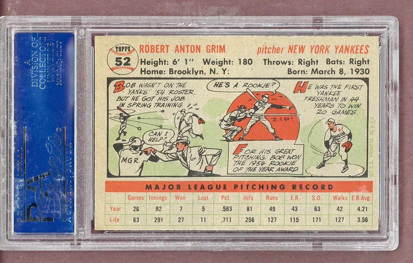 1956 Topps Baseball #052 Bob Grim Yankees PSA 7 NM Gray 563838