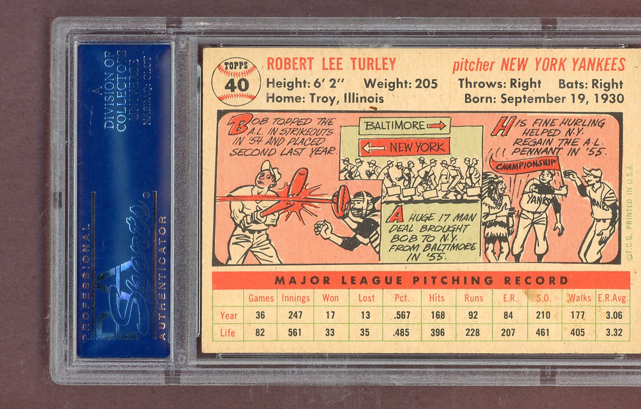 1956 Topps Baseball #040 Bob Turley Yankees PSA 6 EX-MT White 563839