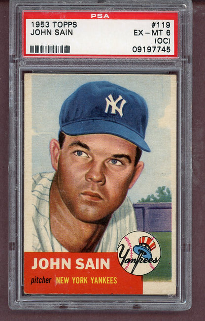1953 Topps Baseball #119 Johnny Sain Yankees PSA 6 EX-MT oc 563842